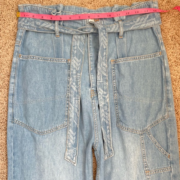 Free People Belted Denim High-Waisted Utility Paperbag Pants in Blue Haze Sz 29 - Picture 8 of 16